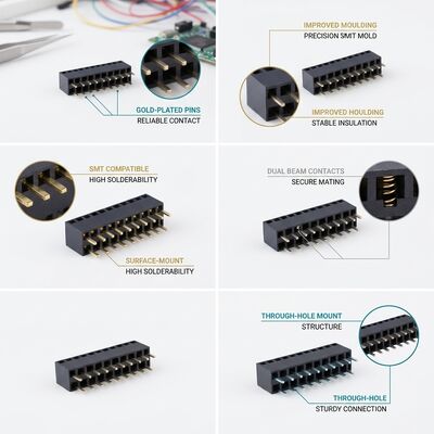Двойной ряд 2,54 мм прямоугольный женский конектор 04P-80P Gold Flash PA6T PCB через отверстие