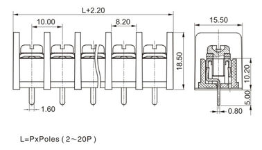 CE 10.0mm Pitch Terminal Block Connector PCB Barrier 1*05P PBT с защитной крышкой